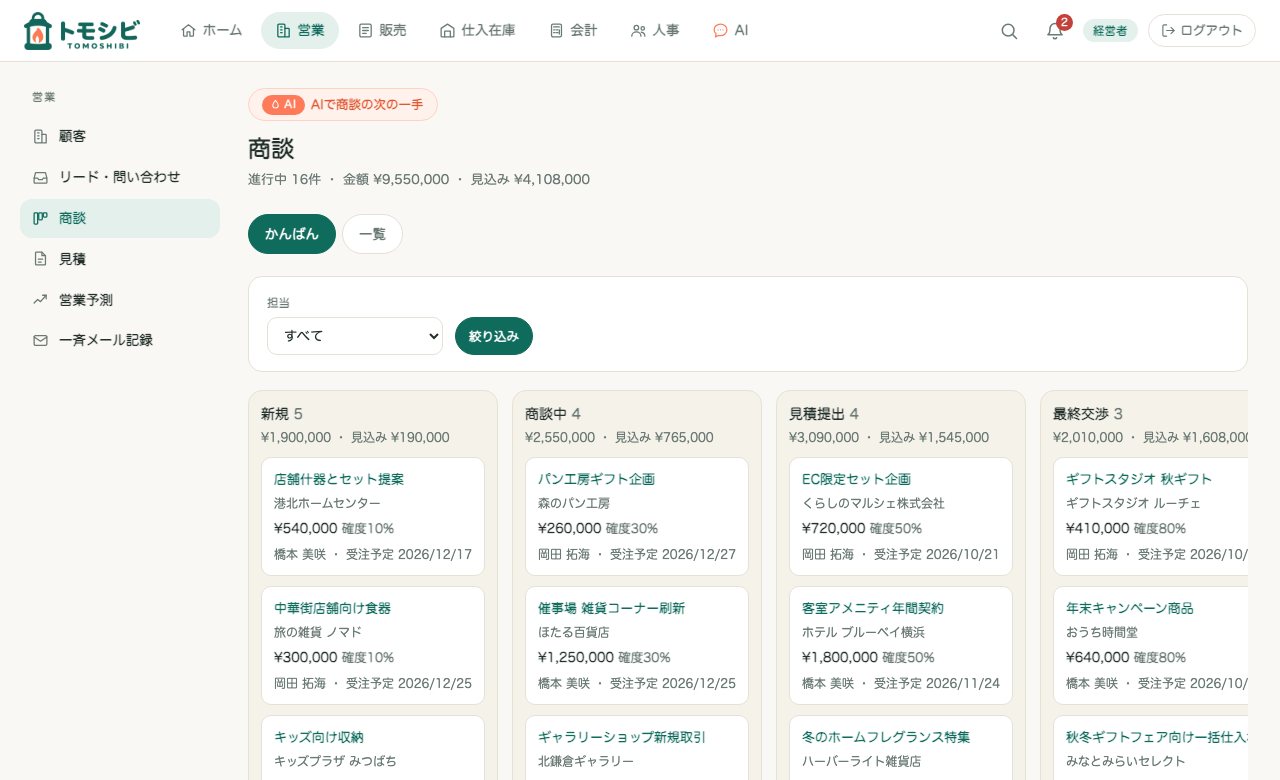 商談かんばんの画面